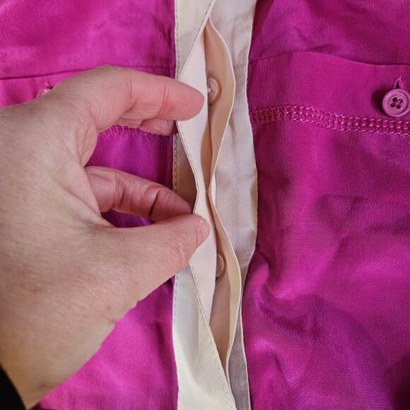 Tory Burch Angie Magenta Normandy Blue Lichee Silk Dress Size 8 Colorblock READ - Picture 9 of 12